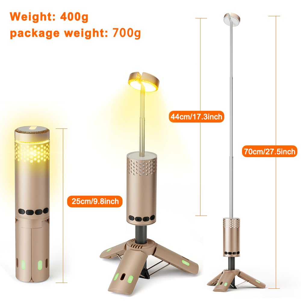 Camping Lights Rechargeable, Detachable Camping Lantern with Stand, Telescopic Waterproof Camp Lamp, Magnetic Work Hanging Light, LED Tent Flashlights for Emergency (Gray)