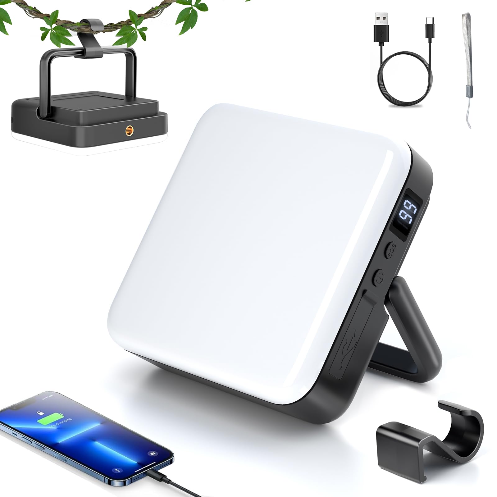 10000mAh Rechargeable Camping Lantern – Portable LED Outdoor Light with Power Bank, Magnetic Base, Tripod Compatible, Stepless Dimming for Camping, Hiking, Fishing, Emergency Use (Black)