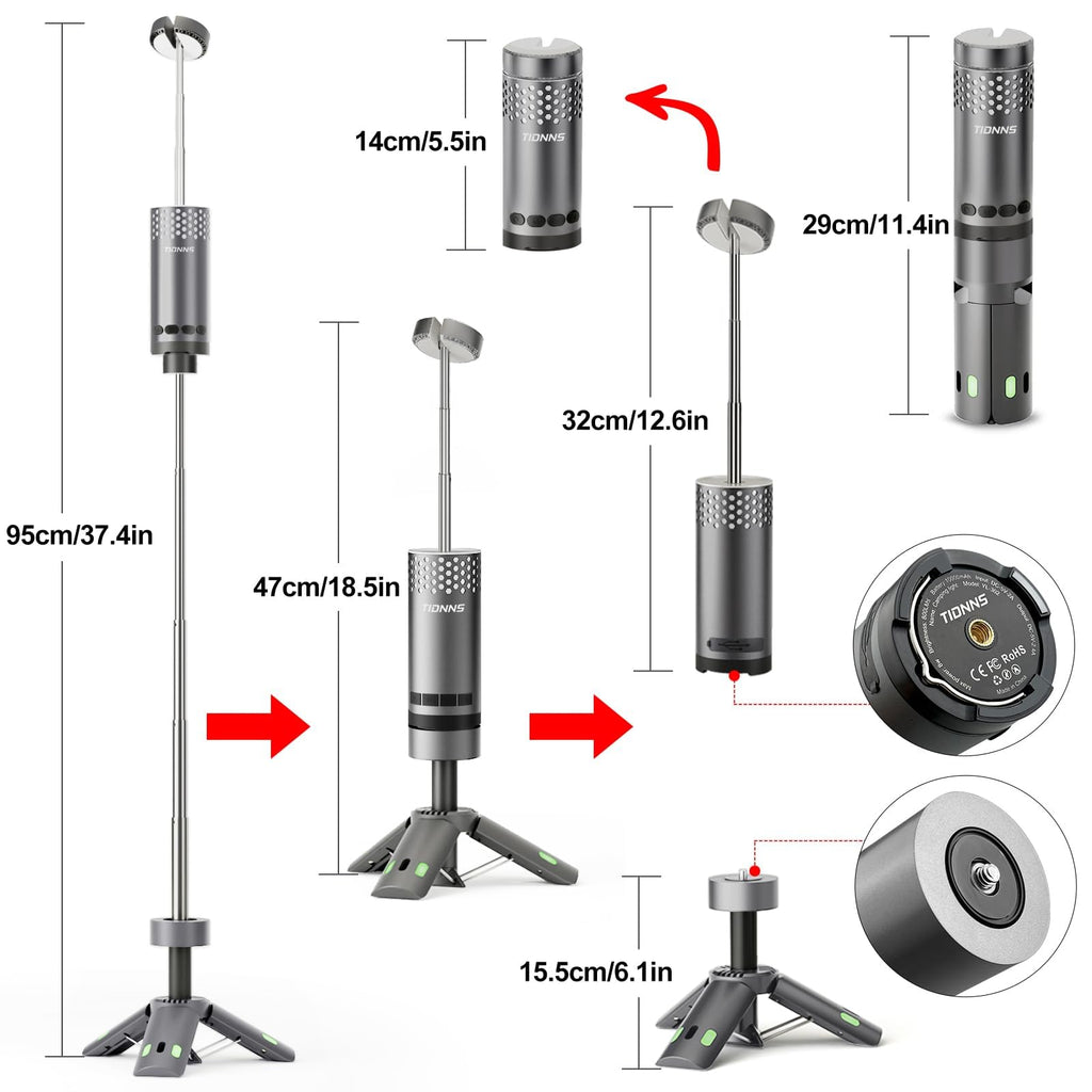 Camping Lights Rechargeable, Detachable Camping Lantern with Stand, Telescopic Waterproof Camp Lamp, Magnetic Work Hanging Light, LED Tent Flashlights for Emergency (Gray)