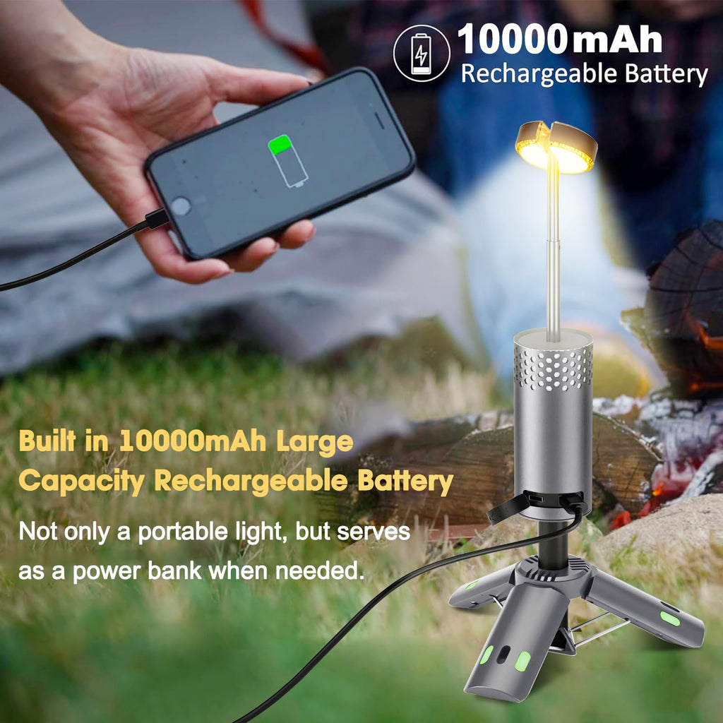 Camping Lights Rechargeable, Detachable Camping Lantern with Stand, Telescopic Waterproof Camp Lamp, Magnetic Work Hanging Light, LED Tent Flashlights for Emergency (Gray)