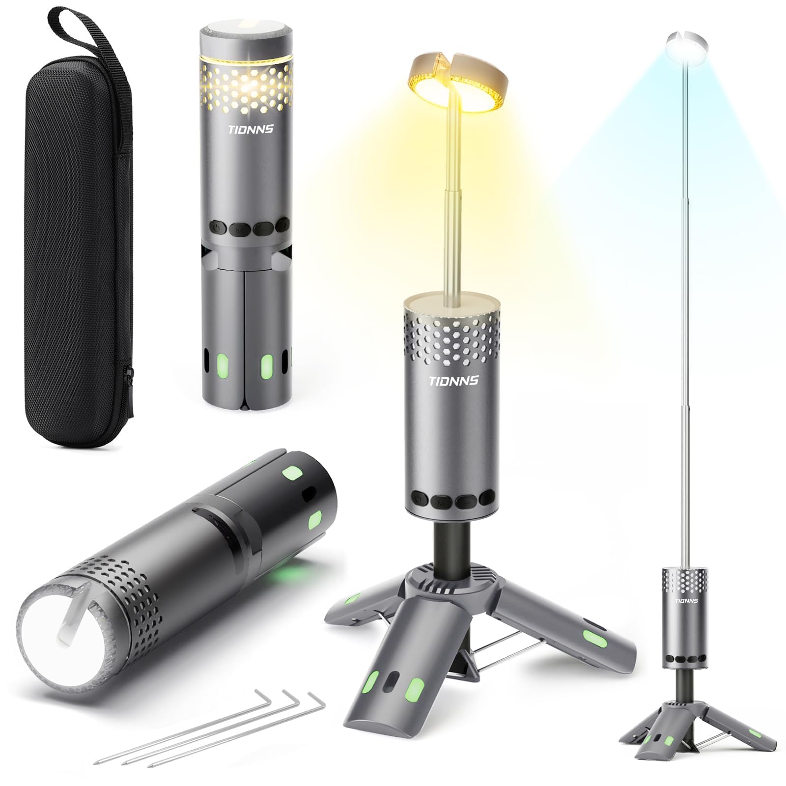 Camping Lights Rechargeable, Detachable Camping Lantern with Stand, Telescopic Waterproof Camp Lamp, Magnetic Work Hanging Light, LED Tent Flashlights for Emergency (Gray)