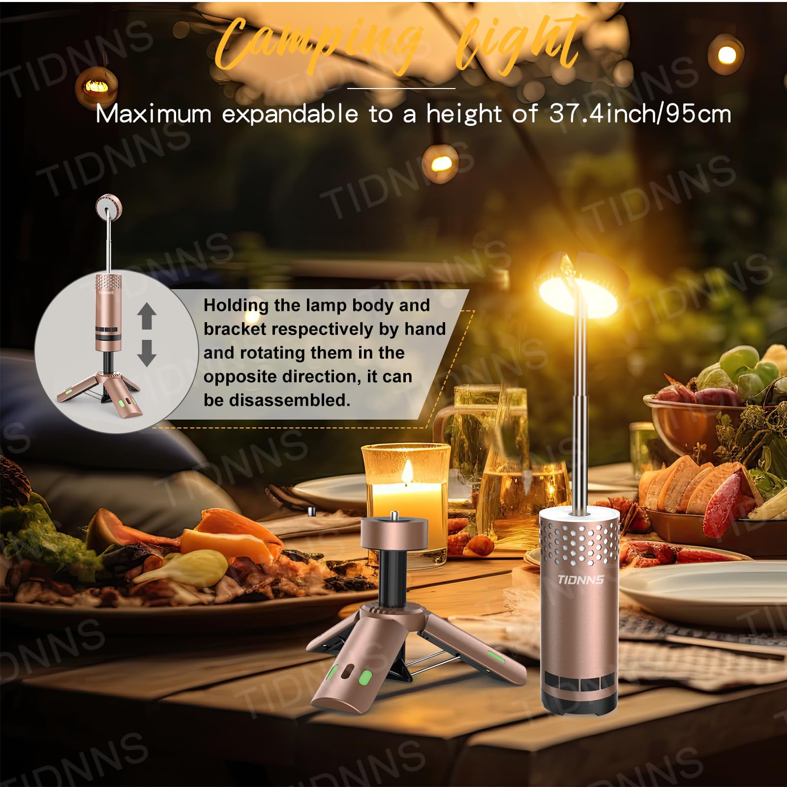 Camping Lights Rechargeable, Detachable Camping Lantern with Stand, Telescopic Waterproof Camp Lamp, Magnetic Work Hanging Light, LED Tent Flashlights for Emergency (Gray)