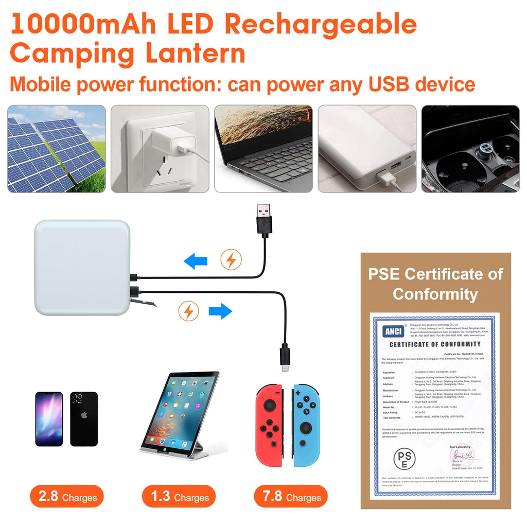 10000mAh Rechargeable Camping Lantern – Portable LED Outdoor Light with Power Bank, Magnetic Base, Tripod Compatible, Stepless Dimming for Camping, Hiking, Fishing, Emergency Use (Black)