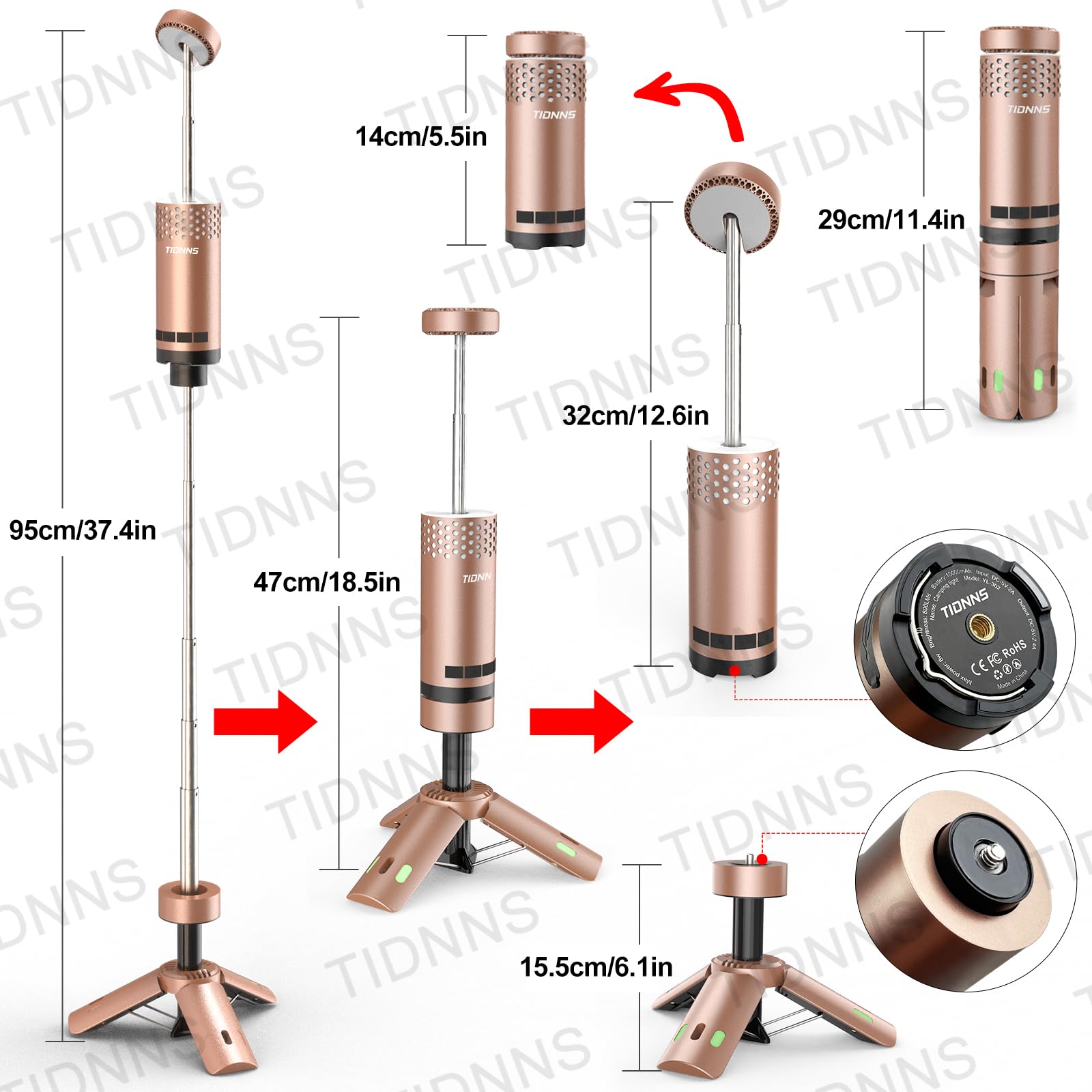 Camping Lights Rechargeable, Detachable Camping Lantern with Stand, Telescopic Waterproof Camp Lamp, Magnetic Work Hanging Light, LED Tent Flashlights for Emergency (Gray)