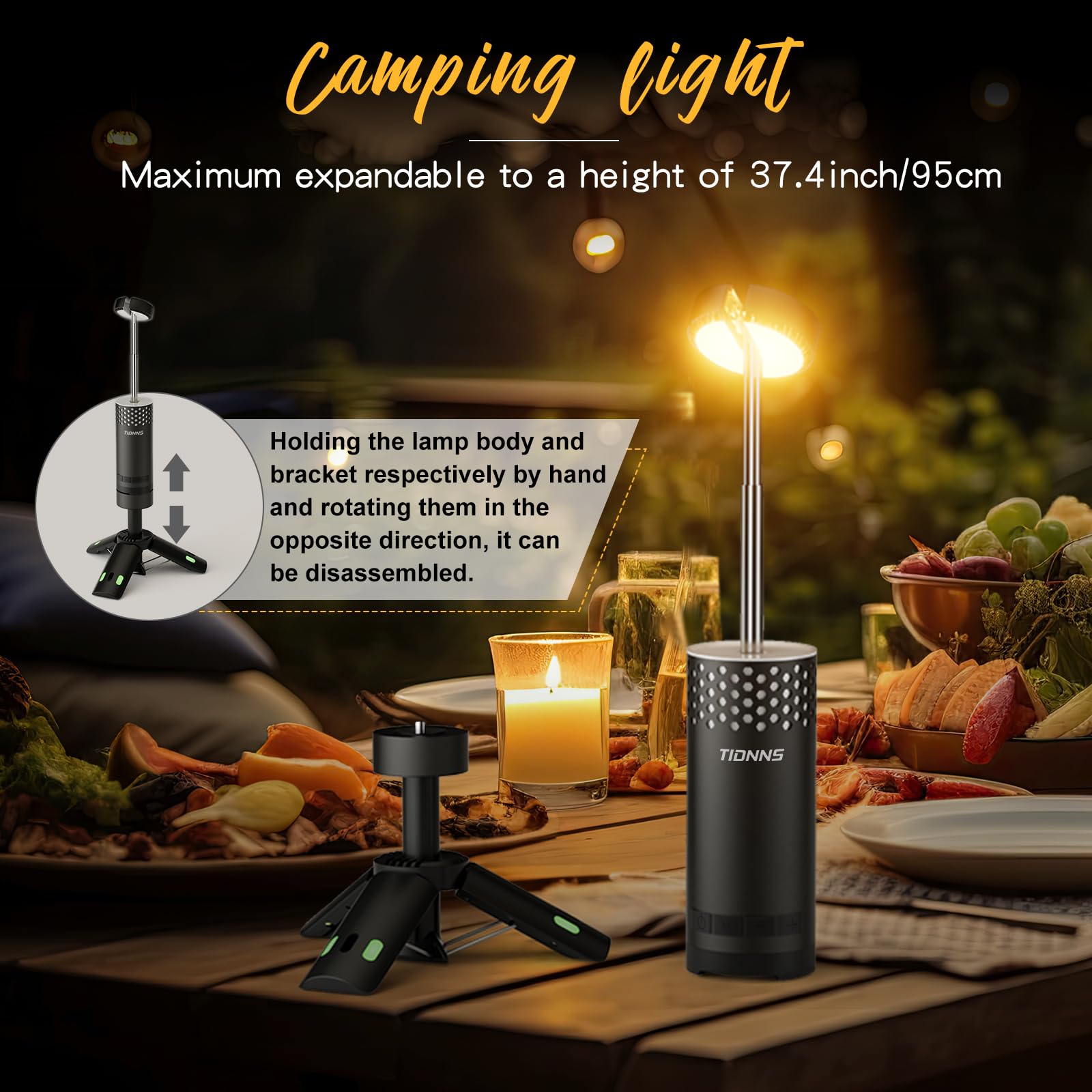 Camping Lights Rechargeable, Detachable Camping Lantern with Stand, Telescopic Waterproof Camp Lamp, Magnetic Work Hanging Light, LED Tent Flashlights for Emergency (Gray)