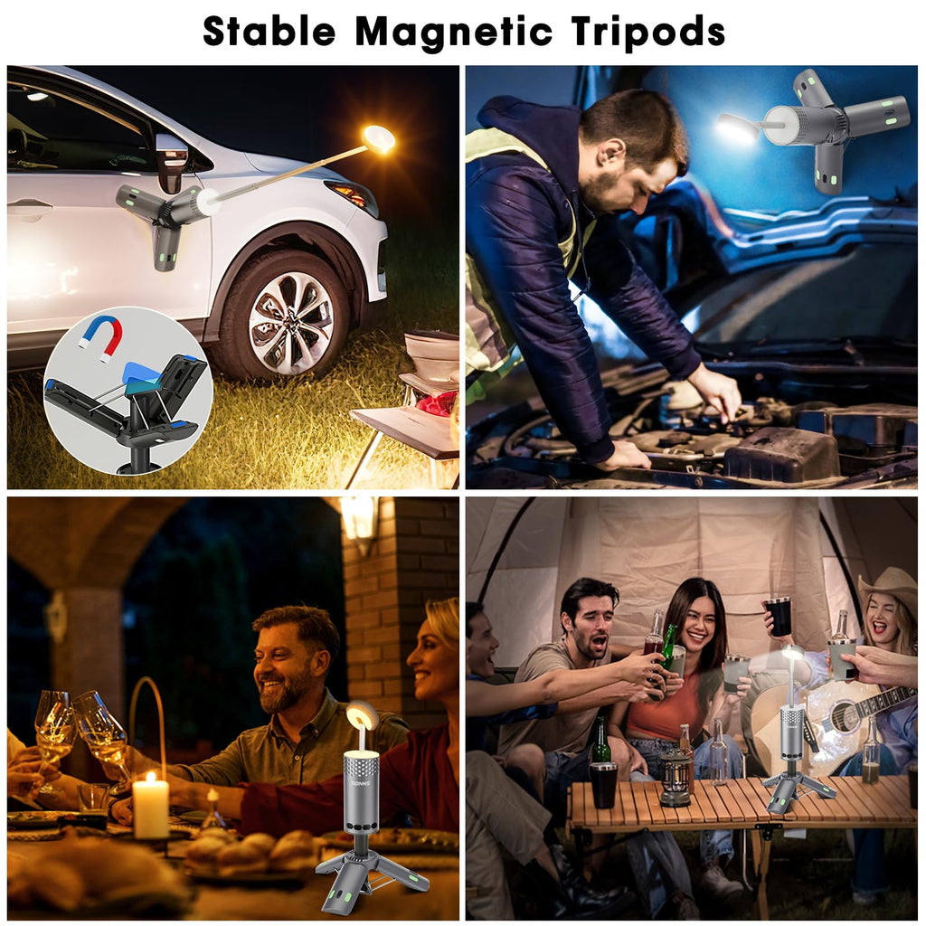 Camping Lights Rechargeable, Detachable Camping Lantern with Stand, Telescopic Waterproof Camp Lamp, Magnetic Work Hanging Light, LED Tent Flashlights for Emergency (Gray)