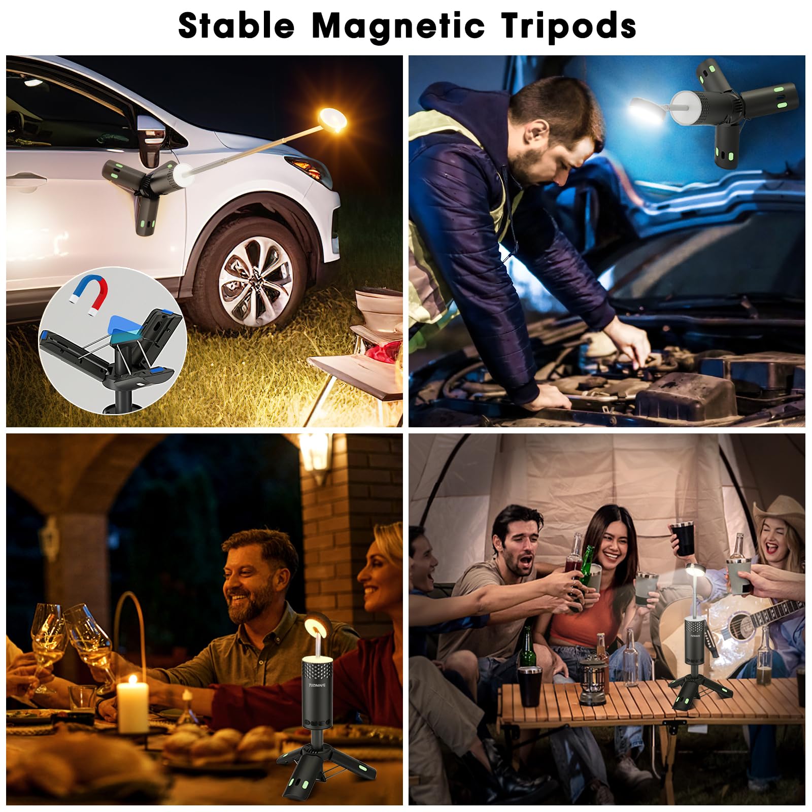 Camping Lights Rechargeable, Detachable Camping Lantern with Stand, Telescopic Waterproof Camp Lamp, Magnetic Work Hanging Light, LED Tent Flashlights for Emergency (Gray)