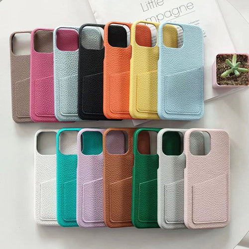 14Pro Plain Leather PU Card Slot Phone Case For iPhone13mini 11 12 Xsmax XR 78plus 6s  Half Cover Hard Body Protection