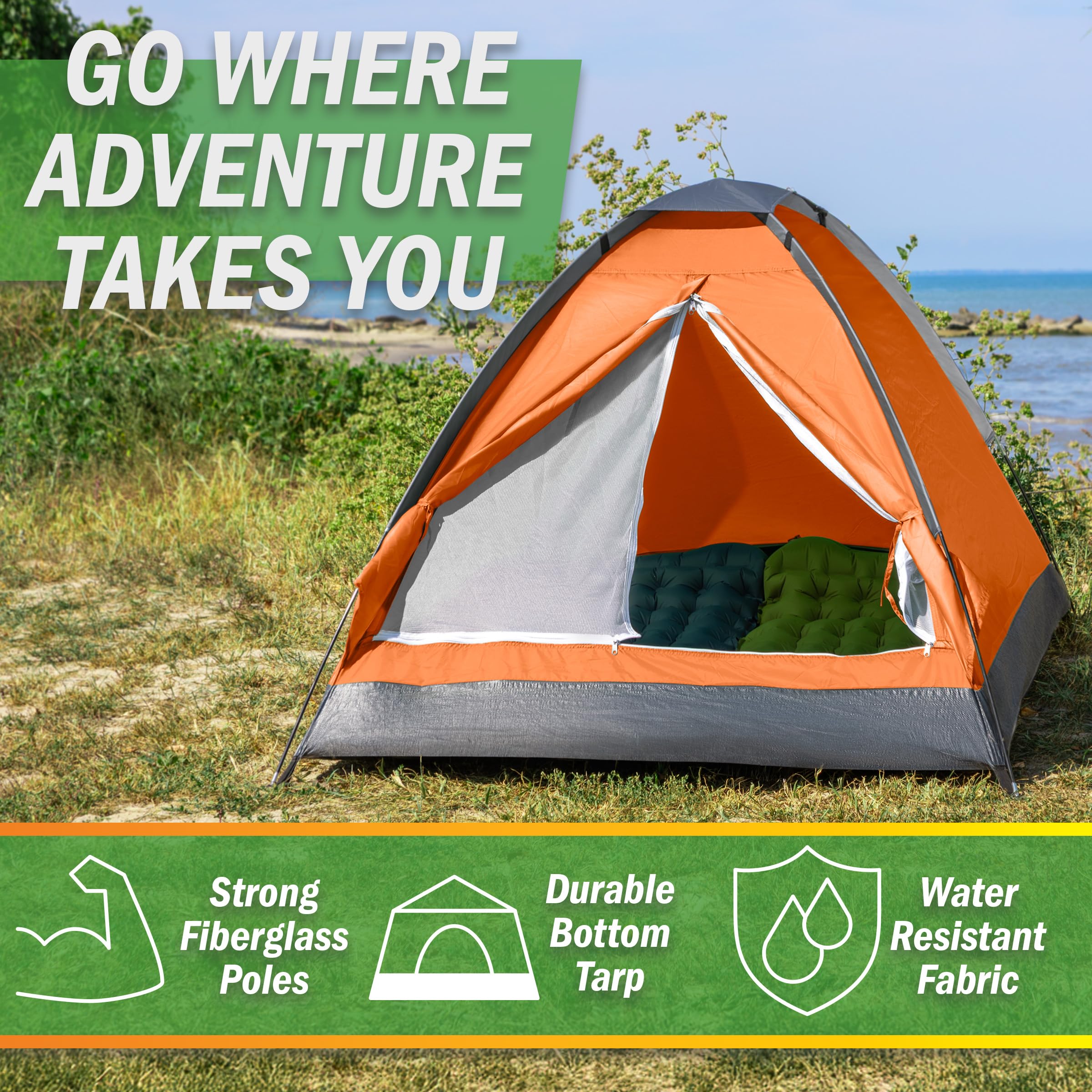 2-Person Dome Tent – Easy Set Up Shelter with Rain Fly and Carrying Bag for Camping