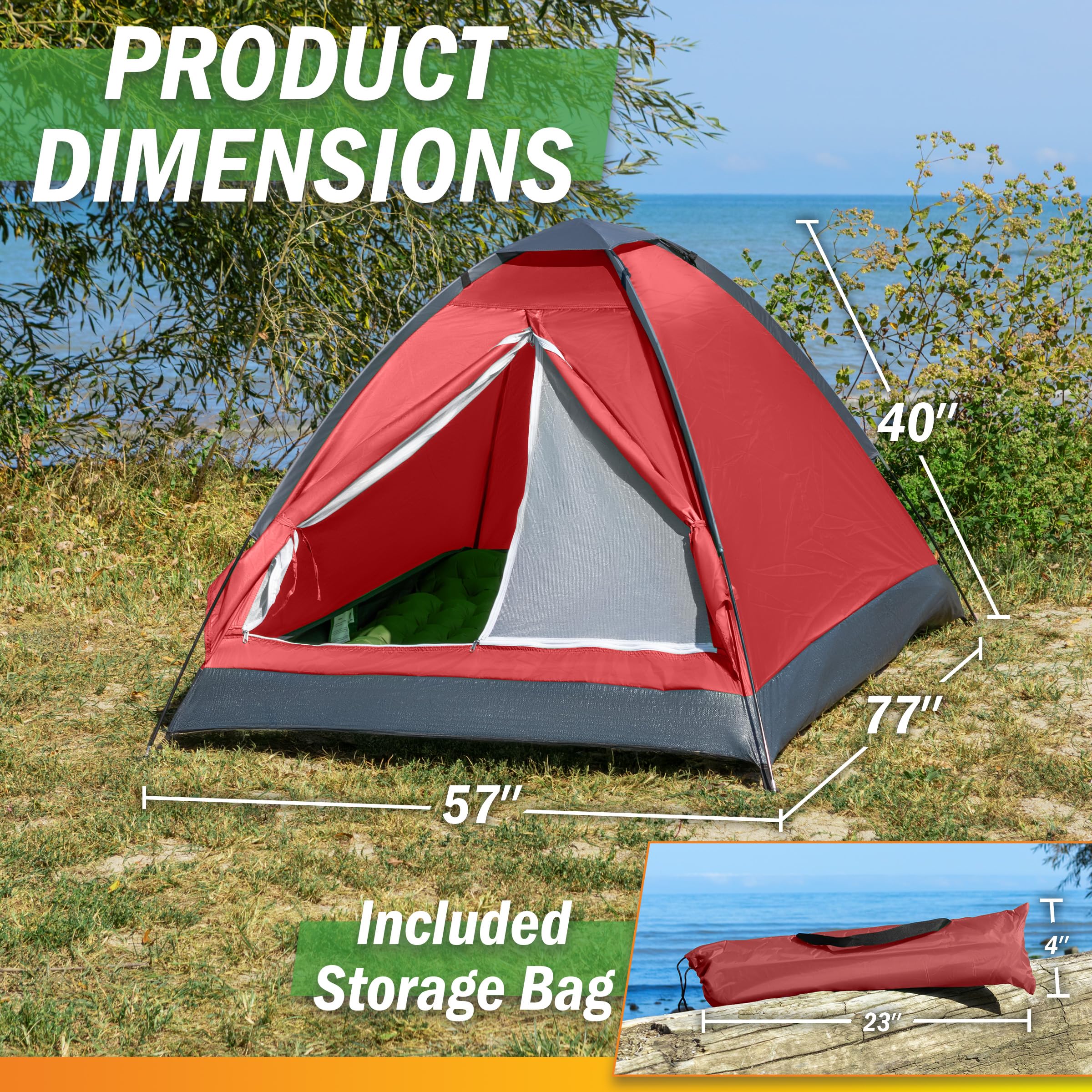 2-Person Dome Tent – Easy Set Up Shelter with Rain Fly and Carrying Bag for Camping