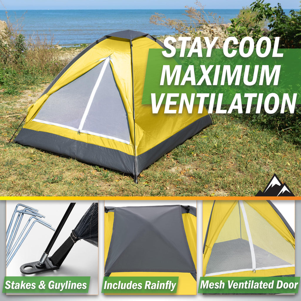 2-Person Dome Tent – Easy Set Up Shelter with Rain Fly and Carrying Bag for Camping