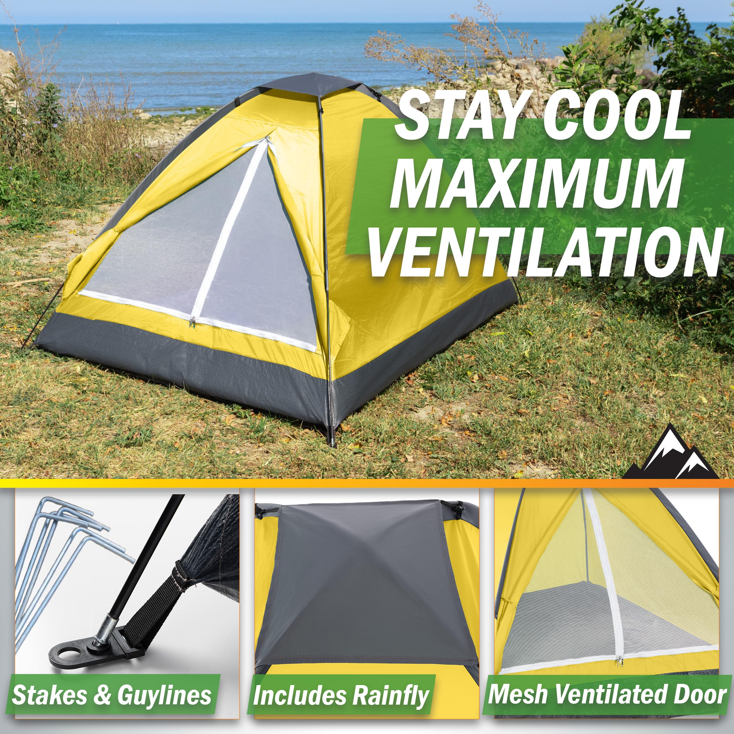 2-Person Dome Tent – Easy Set Up Shelter with Rain Fly and Carrying Bag for Camping