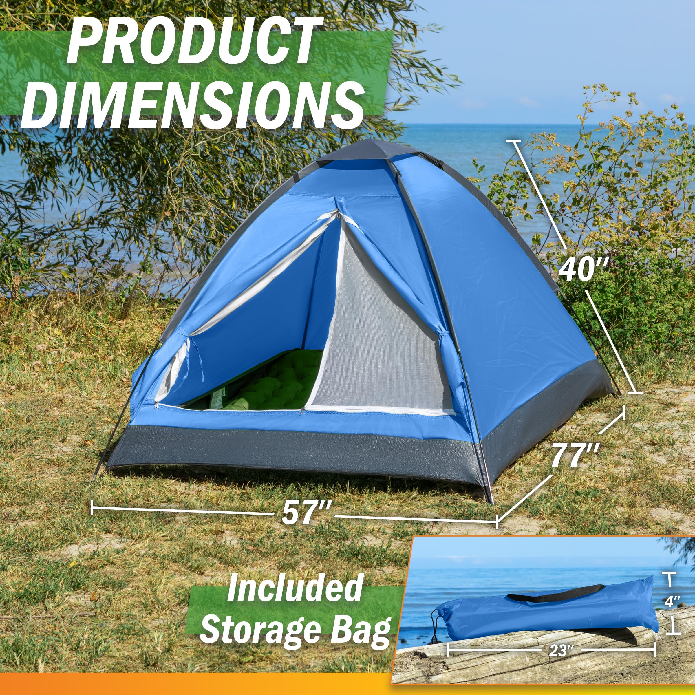 2-Person Dome Tent – Easy Set Up Shelter with Rain Fly and Carrying Bag for Camping