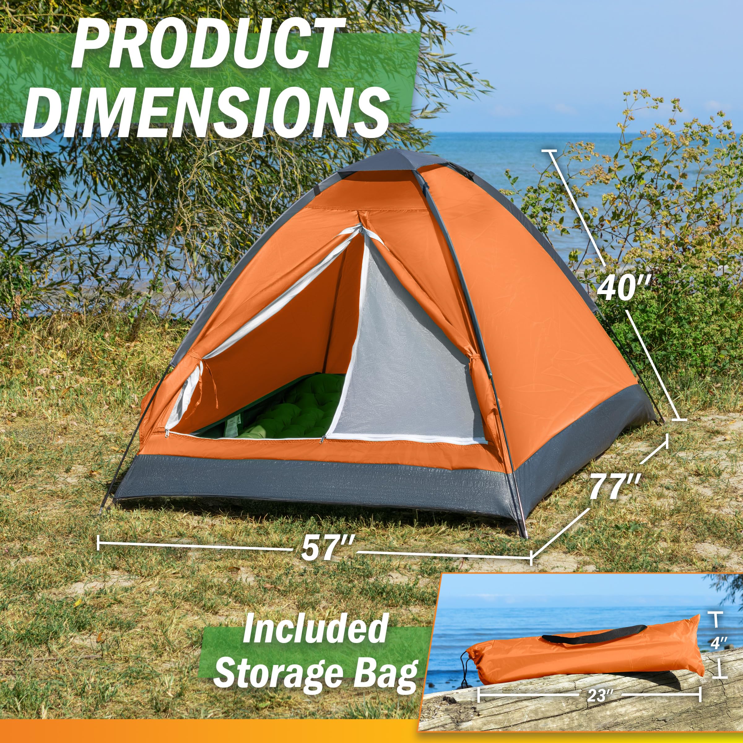 2-Person Dome Tent – Easy Set Up Shelter with Rain Fly and Carrying Bag for Camping