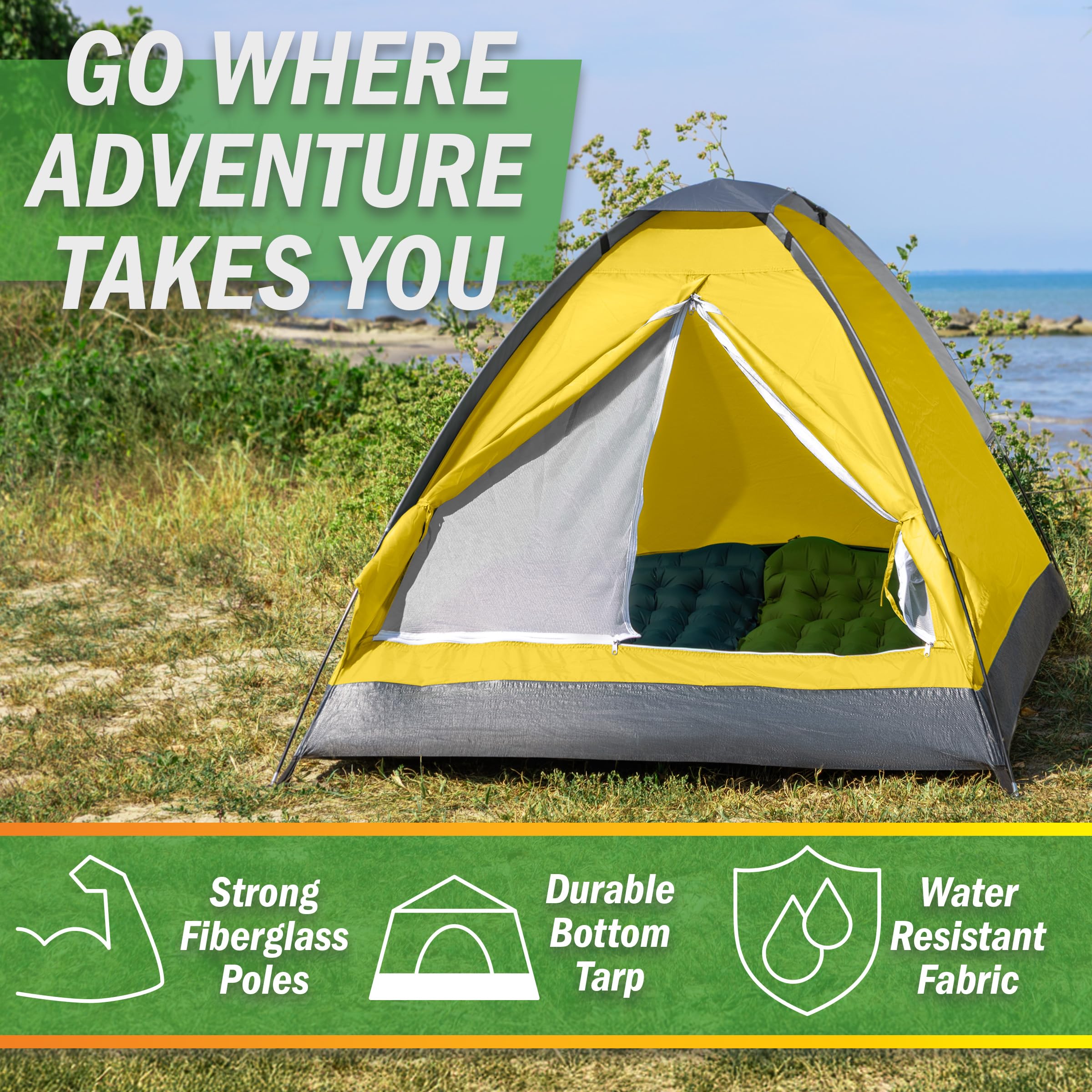 2-Person Dome Tent – Easy Set Up Shelter with Rain Fly and Carrying Bag for Camping