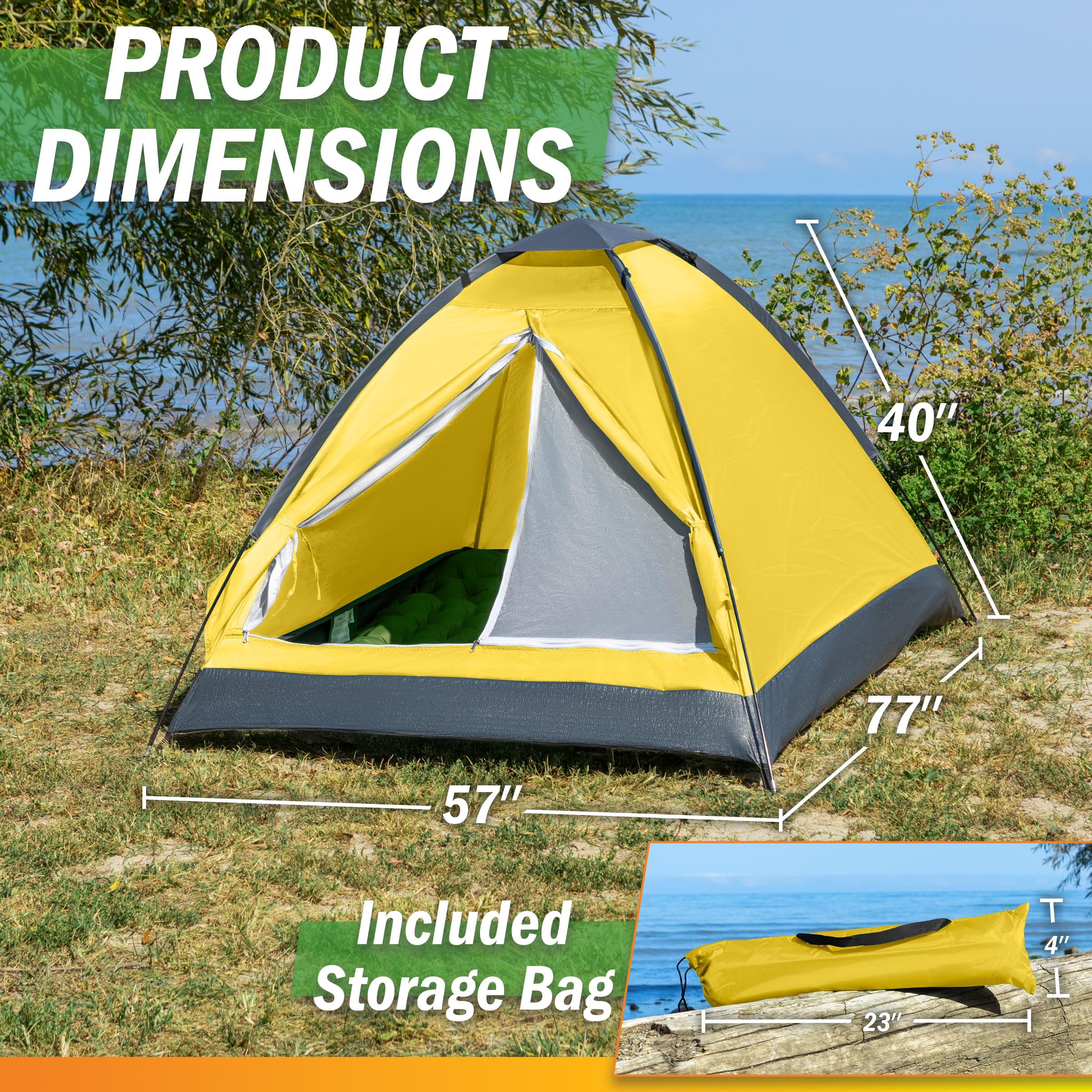 2-Person Dome Tent – Easy Set Up Shelter with Rain Fly and Carrying Bag for Camping