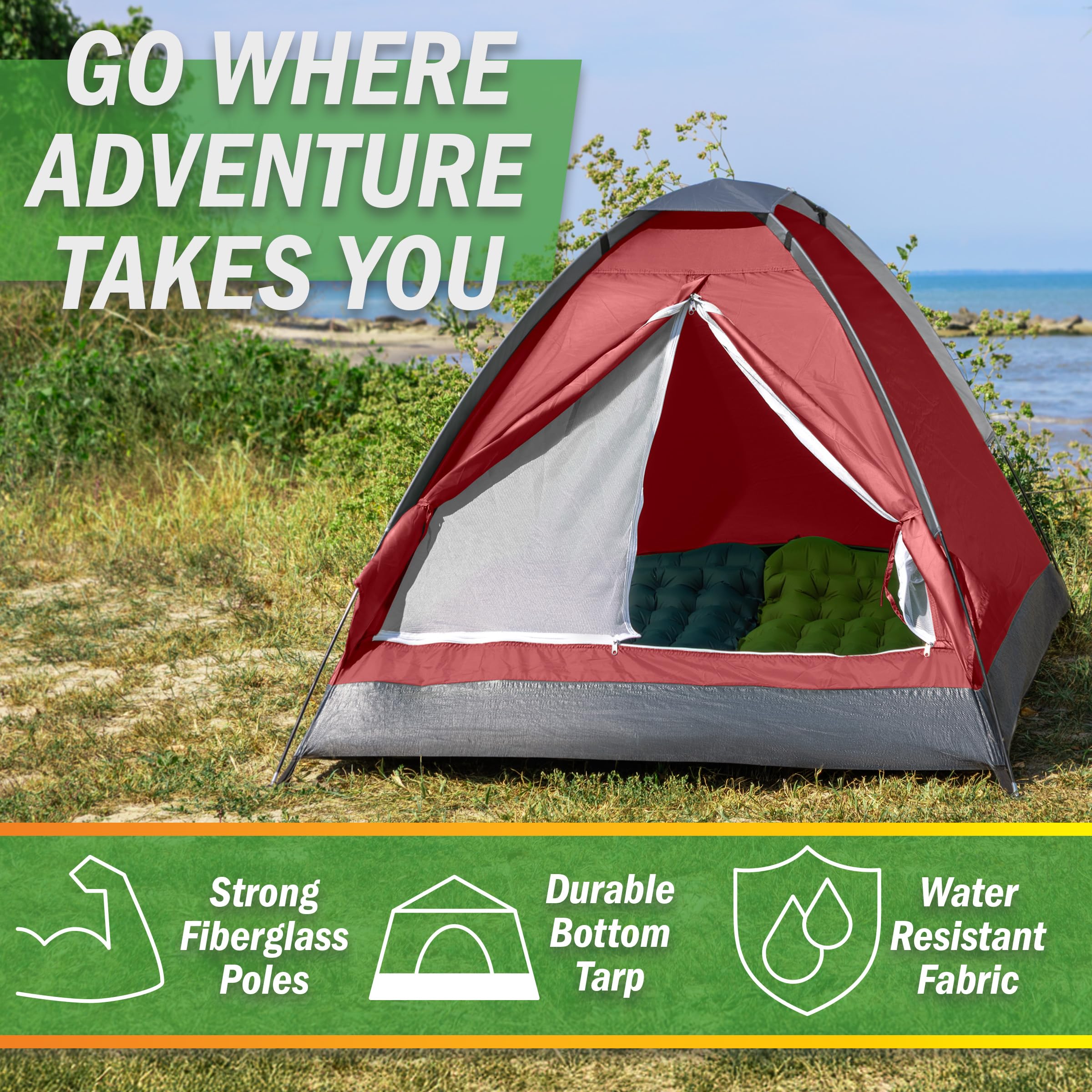 2-Person Dome Tent – Easy Set Up Shelter with Rain Fly and Carrying Bag for Camping