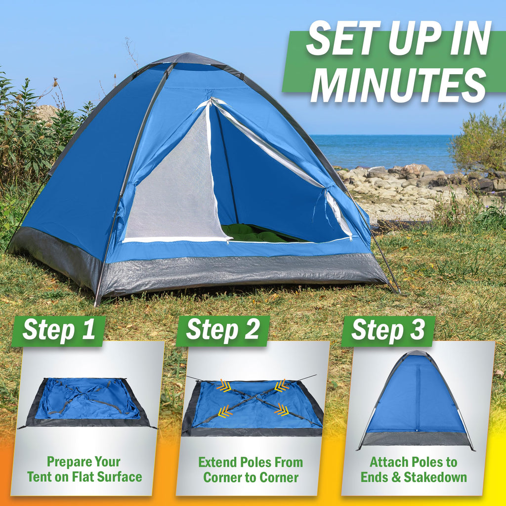 2-Person Dome Tent – Easy Set Up Shelter with Rain Fly and Carrying Bag for Camping
