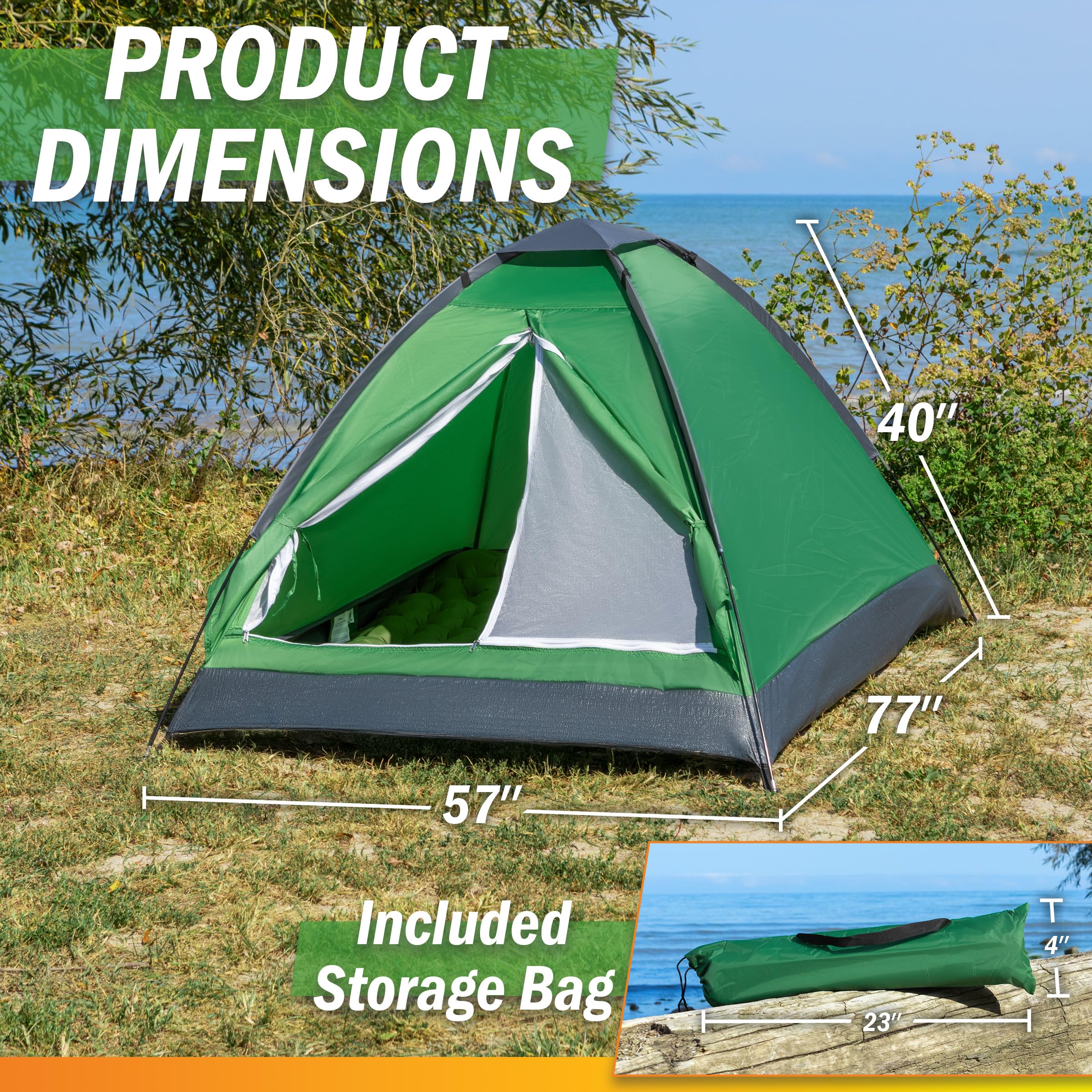 2-Person Dome Tent – Easy Set Up Shelter with Rain Fly and Carrying Bag for Camping
