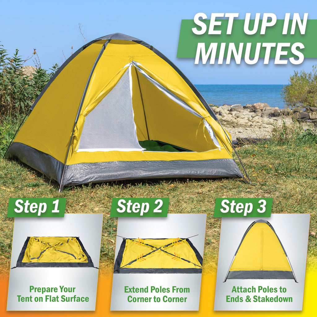 2-Person Dome Tent – Easy Set Up Shelter with Rain Fly and Carrying Bag for Camping