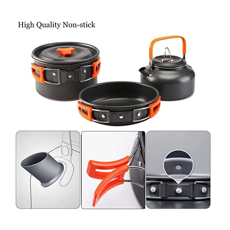 Camping Cooking Set Outdoor Aluminum Lightweight Equipment Camping Cookware Kit