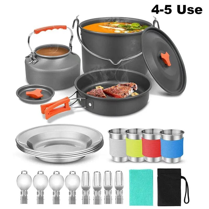 Camping Cooking Set Outdoor Aluminum Lightweight Equipment Camping Cookware Kit