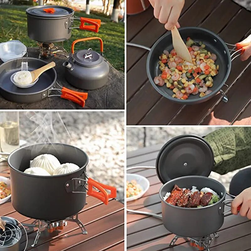 Camping Cooking Set Outdoor Aluminum Lightweight Equipment Camping Cookware Kit