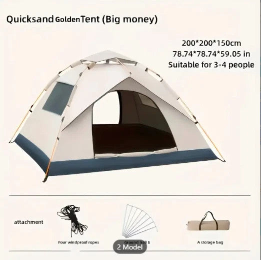 3-4 Person Pop Up Tents Waterproof Windproof Instant Tent UV 50+W/2 Sleeping Bag