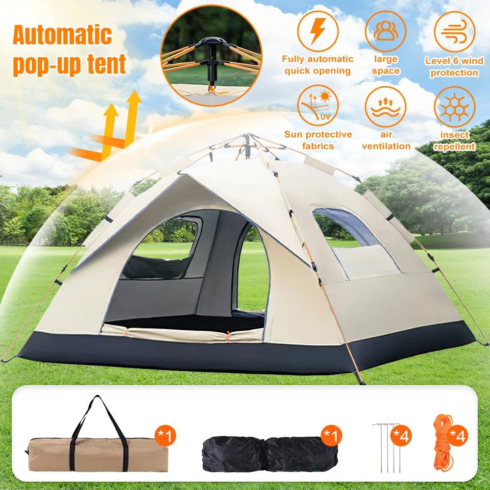 3-4 Person Pop Up Tents Windproof Instant Tent for Camping Hiking with Sleep Bag