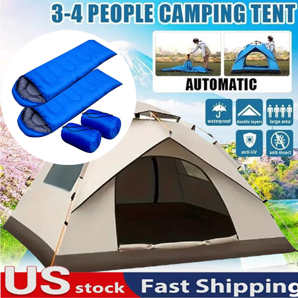 3-4 Person Pop Up Tents Waterproof Windproof Instant Tent UV 50+W/2 Sleeping Bag