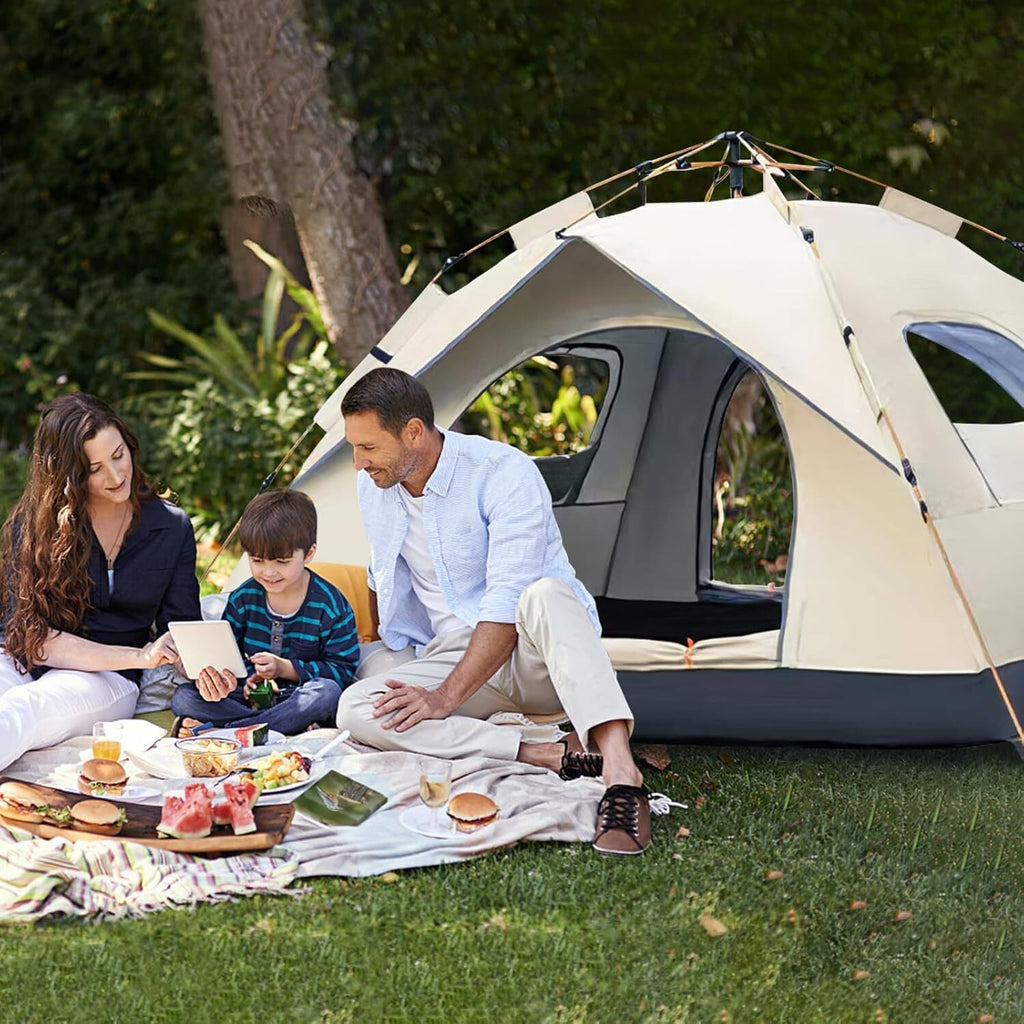 3-4 Person Pop Up Tents Windproof Instant Tent for Camping Hiking with Sleep Bag